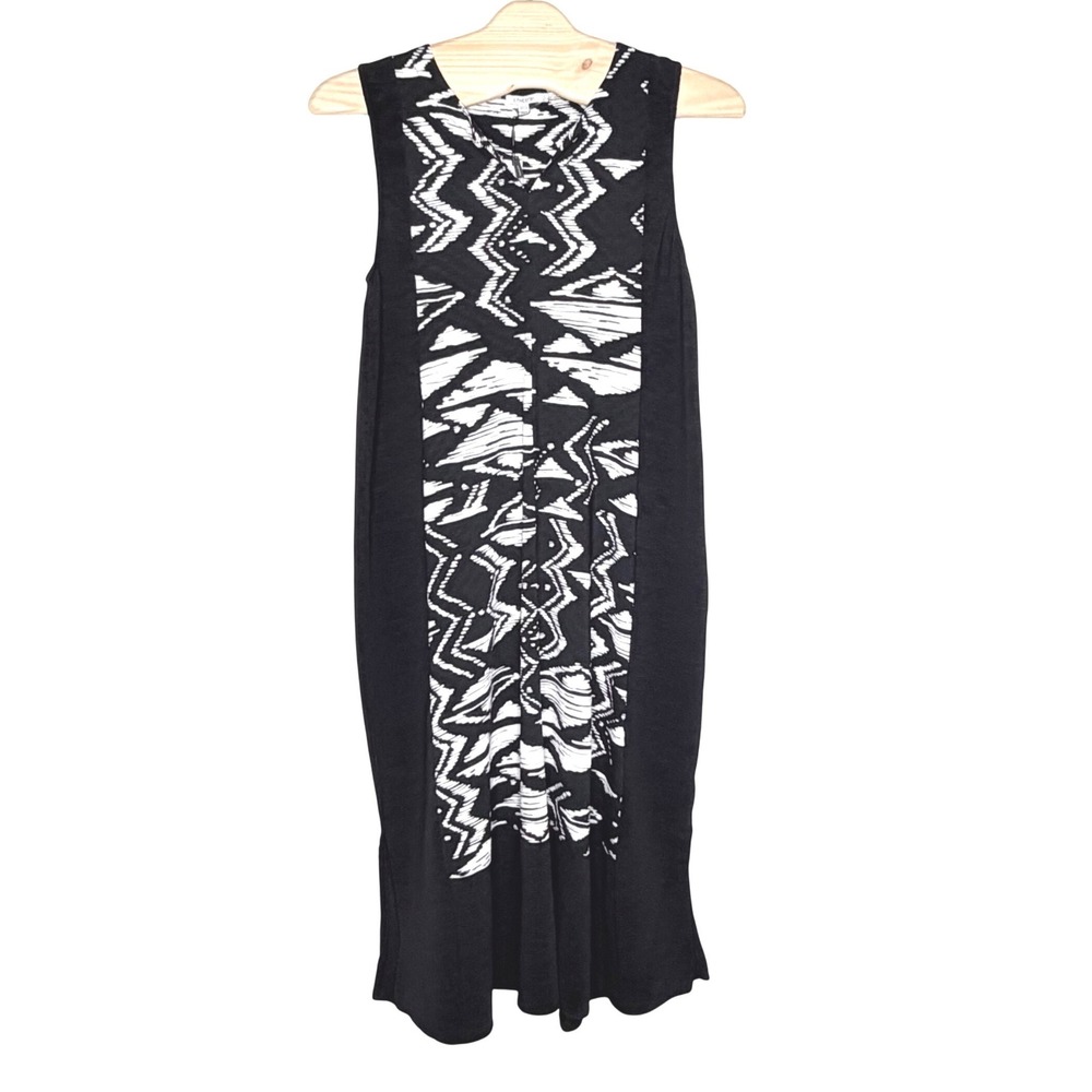 Chicos Travelers Bahia Crinkle Dress Black White Geometric Print Maxi Size‎ 3 XL